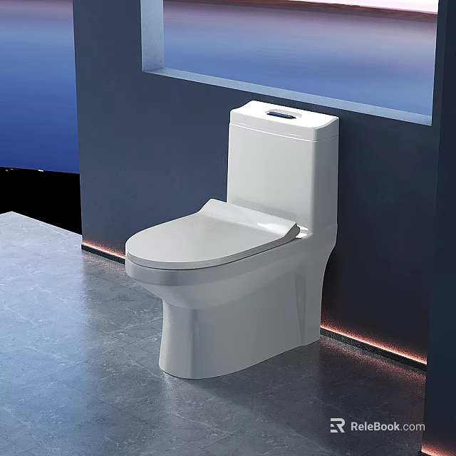 Modern White Toilet in Bathroom Interior With Sleek Surface Dark Wall Tile Floor And Lighting 3d model 