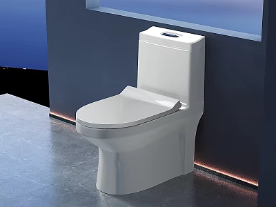 Modern White Toilet in Bathroom Interior With Sleek Surface Dark Wall Tile Floor And Lighting 3d model