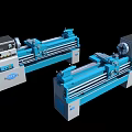 Two Blue Heavy Duty Industrial Lathe Machines With Bed And Control Panel