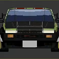 Green and Black Rally Car with Red Stripes Number 5 and Pixel Art Design