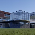 Modern Guesthouse Building Featuring Glass Structure Stone Wall And Greenery 3d model