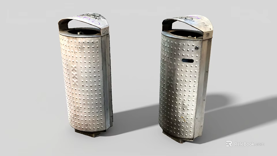 Two Silver Metal Trash Cans With Perforated Design For Daily Use 3d model