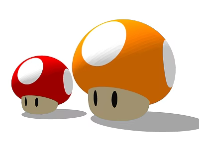 Cartoon Scene With Red And Orange Mushrooms Having Round Caps And White Spots 3d model
