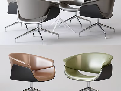 Modern Table and Chair Set Featuring Leather Seats Metal Legs in Brown Green 3d model