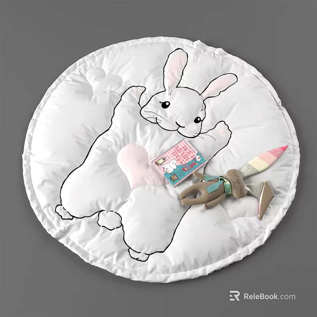 Soft Round Cotton Play Mat With Rabbit Design Featuring Children Toys And Book 3d model 