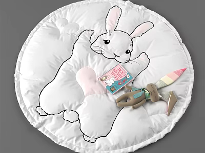 Soft Round Cotton Play Mat With Rabbit Design Featuring Children Toys And Book 3d model