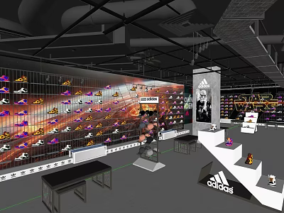 Adidas Store Interior With Sneakers Display On Walls And Shelves 3d model