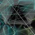 Abstract Triangular Structure With Interlaced Lines And Green Blue Light Effects On Black Background 3d model