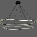 Sleek Modern Chandelier with Double Circular Illuminated Rings and Black Hanging Cables
