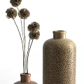 Decorative Ceramic Vases With Dried Flowers And Textured Surfaces 3d model