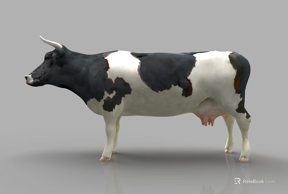 Black And White Holstein Cow Standing In Gray Background 3D Rendering 3d model