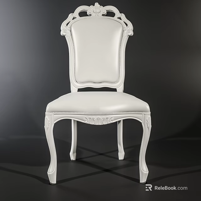 White Leather Dining Chair With Ornate Carved Backrest And Elegant Leg Design 3d model 