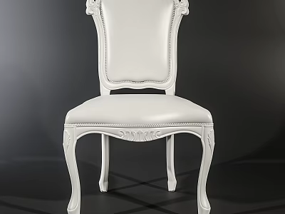 White Leather Dining Chair With Ornate Carved Backrest And Elegant Leg Design 3d model