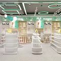 Kids Clothing Store Interior With White Shelves Green Decor Clothing Displays And Pendant Lights