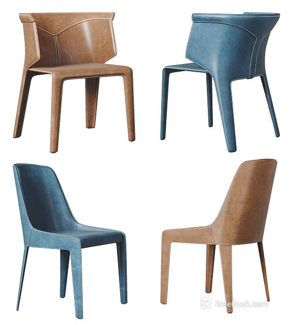 Modern Design Brown and Blue Accent Chairs with Multiple Angles View 3d model
