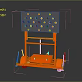 Mobile Furniture Rack In Orange Metal With Black Panel Gold Knobs And Wheels