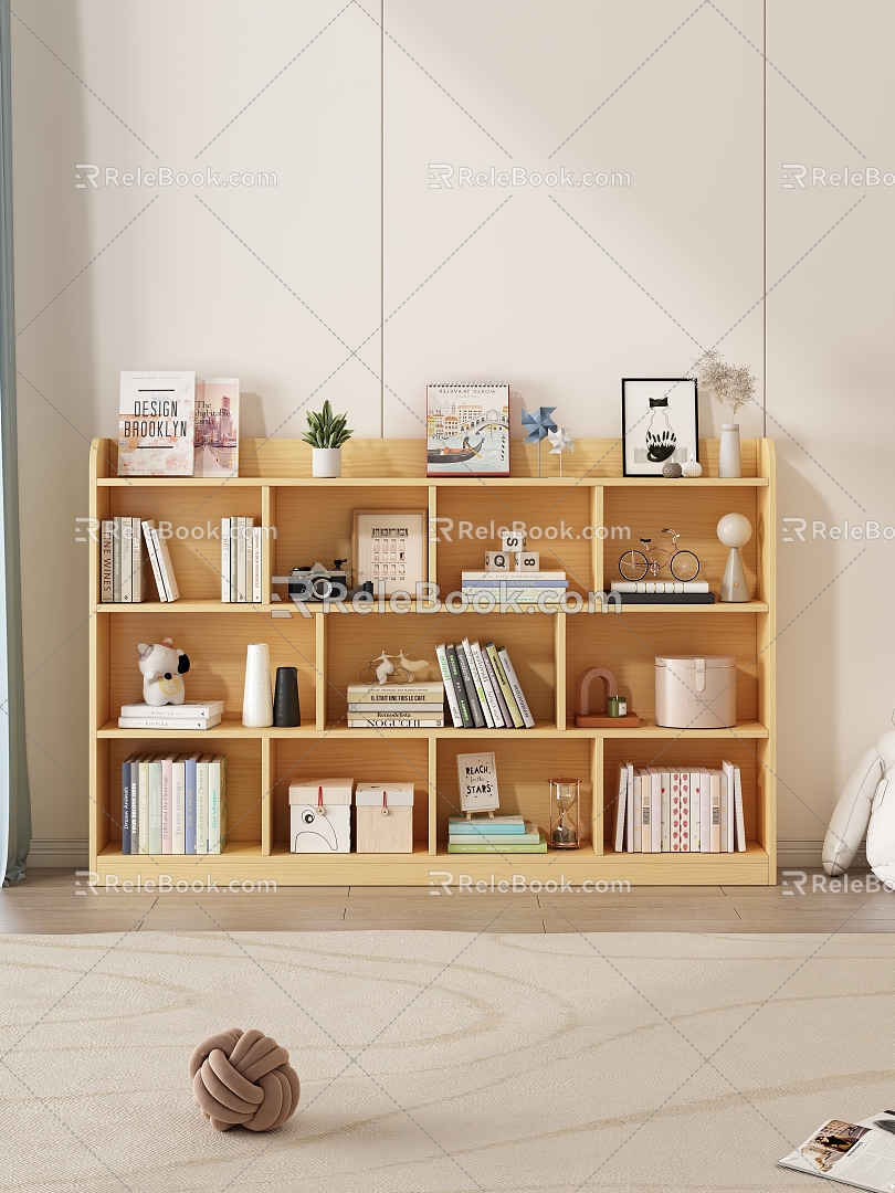 Study Bookcase Book Carpet Ornaments Storage Box Curtain Doll Wall Panel Green Plant Vase Luca Cat Camera Magazine Pillow 3d model