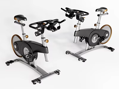 Two Stationary Exercise Bikes With Black And Silver Design For Home Gym Use 3d model