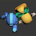 Cute Game Characters Blue Robot And Yellow Haired Girl With Green Bow In Pink Dress