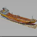Oil Tanker Model With Detailed Red Orange Hull And Deck Equipment Display Base