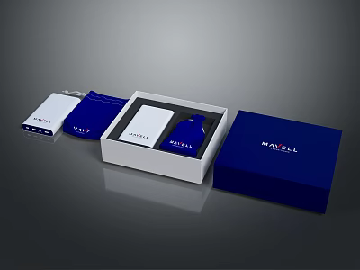 MAVUL Digital Accessories Unboxed Set With White Power Bank And Blue Packaging 3d model