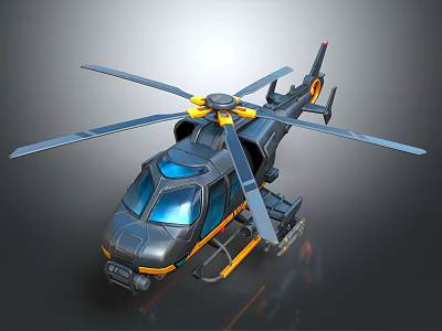Detailed 3D Helicopter Model With Yellow Accents And Blue Canopy 3d model