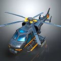 Detailed 3D Helicopter Model With Yellow Accents And Blue Canopy