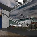 Historical Naval Cannon Display In Exhibition Space With Naval Battle Mural And Wooden Flooring