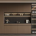 Sleek Modern Kitchen Sideboard With Dark Wooden Cabinets Glass Wine Racks And Displayed Cups