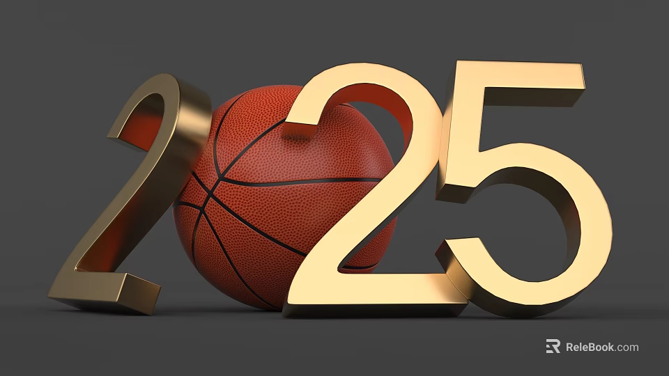 2025 Basketball Sports Concept With Golden Numbers And 3D Elements 3d model 