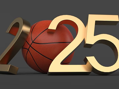 2025 Basketball Sports Concept With Golden Numbers And 3D Elements 3d model