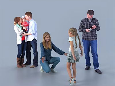 Multiple People Engaging in Family Scene With Baby Child and Man Using Phone 3d model
