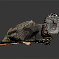 Realistic Rock Terrain Model With Colorful Rocks Dirt Ground And Green Vegetation