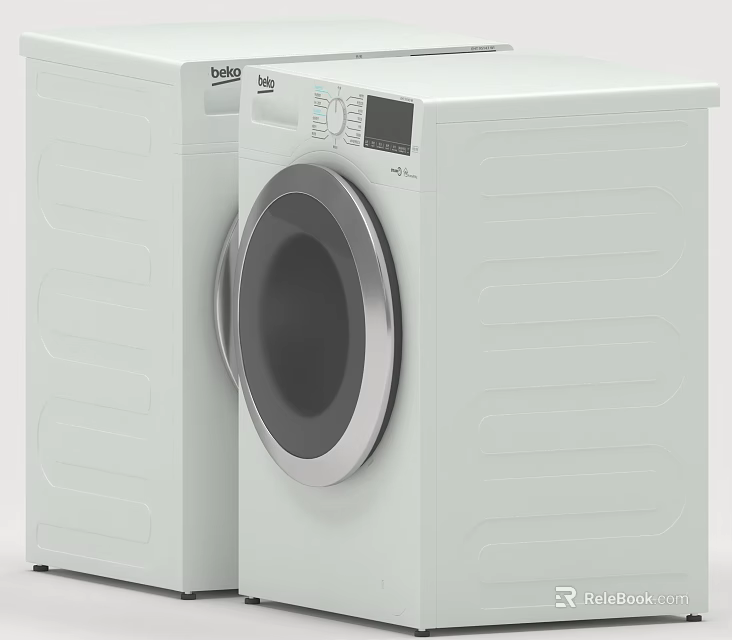 Modern Front Load Washing Machine With Digital Control Panel And White Exterior 3d model 