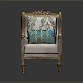 Elegant European Style Armchair With Golden Carvings Light Cushion And Turquoise Geometric Pillow