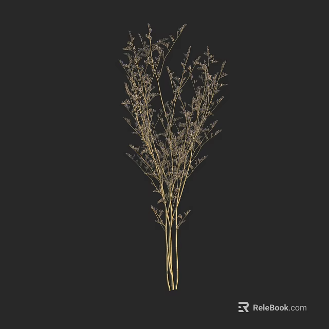 Elegant Vase With Dried Flowers And Slender Stems Small Purple Blooms On Black Background 3d model 