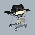 Portable Outdoor Black Grill With Side Tables Wheels And Metal Storage Rack