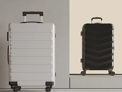 Modern White Vertical Stripe And Black Wavy Pattern Suitcases With Wheels And Handles 3d model