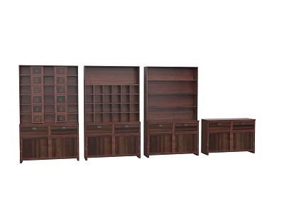 Wooden Display Shelves With Various Designs Open Compartments And Drawers 3d model