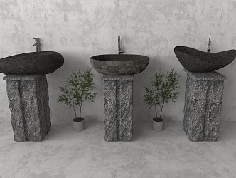 Modern stone trough wash basin indoor wash basin 3d model