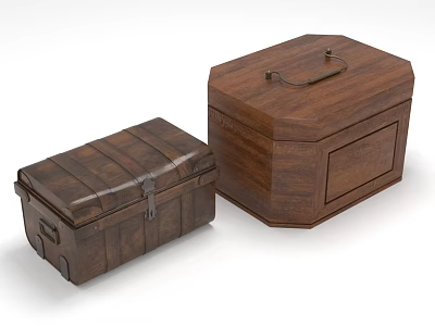 Decorative Functional Wooden Storage Boxes With Metal Clasps Handle And Octagonal Trunk Design 3d model