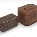 Decorative Functional Wooden Storage Boxes With Metal Clasps Handle And Octagonal Trunk Design 3d model