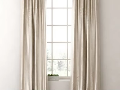 Elegant Beige Silk Curtains With Tie Top Design Enhancing Window Natural Light 3d model