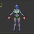 Bald Woman in White Sports Bra Black Shorts with White Boxing Gloves Standing Pose