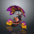 Unique Decorative Model With Purple And Yellow Dragon Pattern Wings And Small House Structure