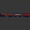 Red And Blue Train Model With Multiple Carriages Yellow Headlights And Shiny Wheels 3d model