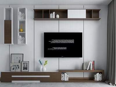 Modern Living Room TV Stand With Wall Mounted TV Bookshelves And Decorative Items 3d model