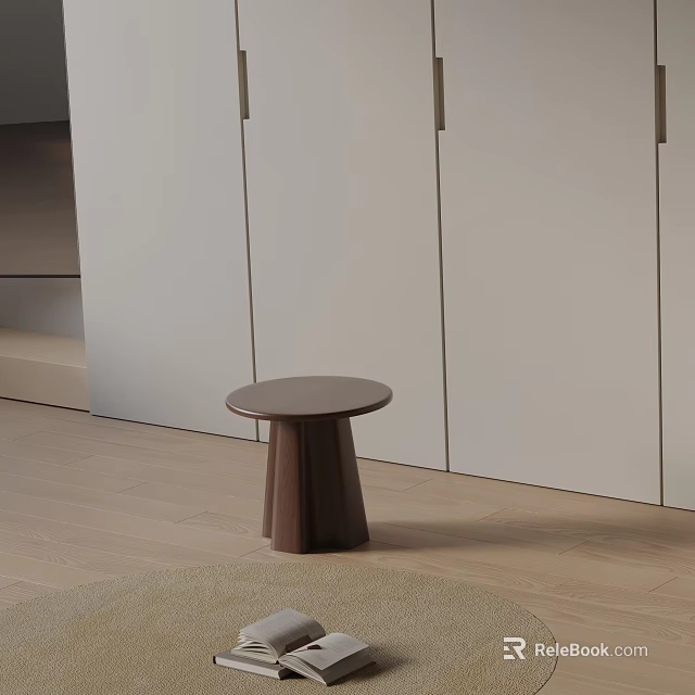 Modern Minimalist Brown Side Table With Round Top Tapered Base In Light Cabinet Wooden Floor 3d model 
