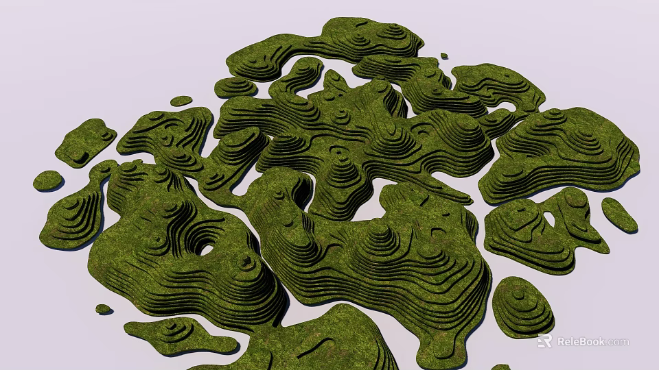 Green Wavy Spiral Textured 3D Garden Ornaments For Landscape Decor Design 3d model 
