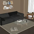 Retro style multi-person sofa coffee table side newspaper rack 3d model